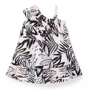 Girl's Tropical Leaves Ruffle Shoulder Sundress